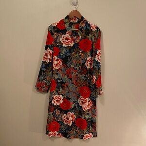 J. Peterman Vibrant Floral Dress with Red and White Accents